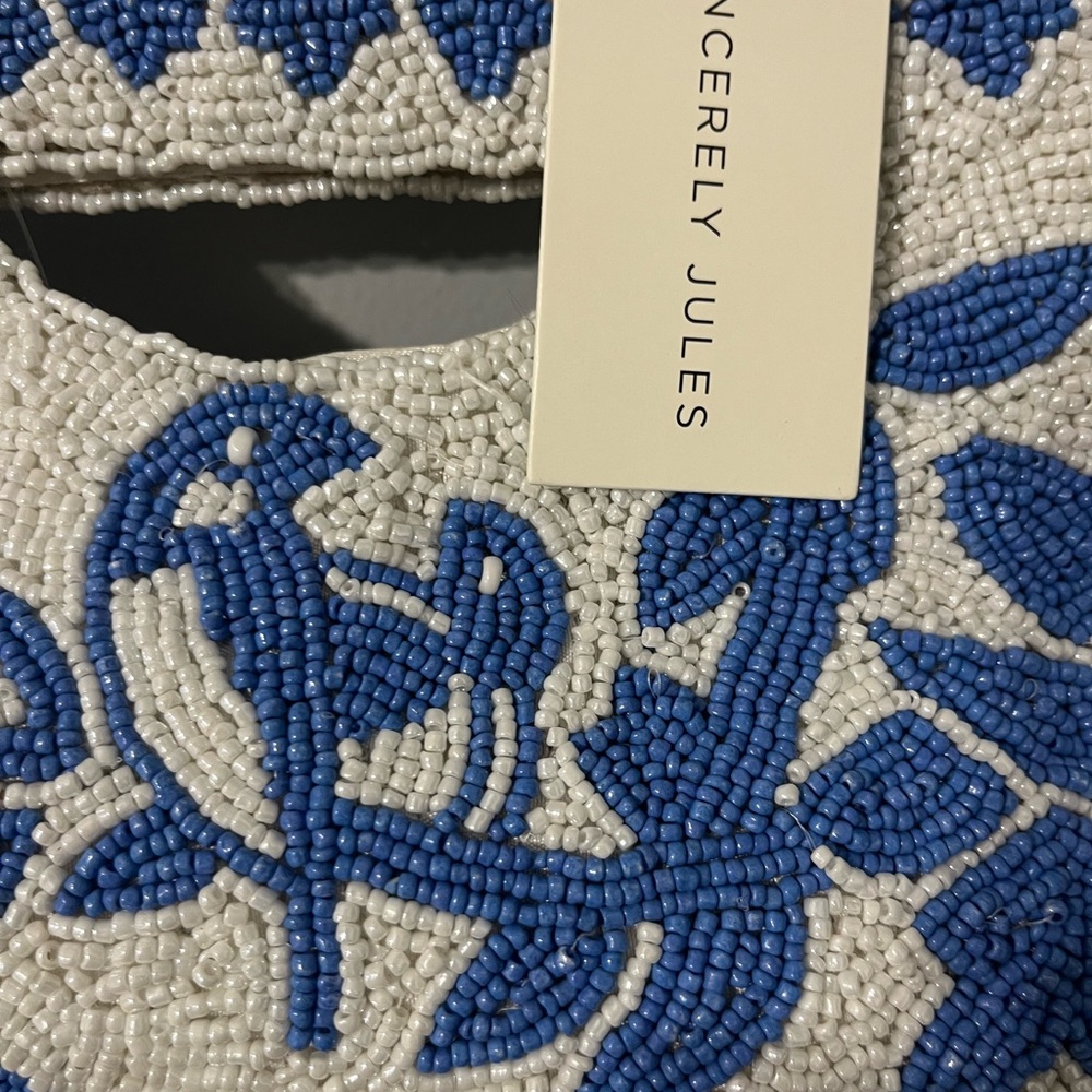 VIRAL Boho Blue and White Beaded Bird and Floral Clutch and NWT - Picture 2 of 5